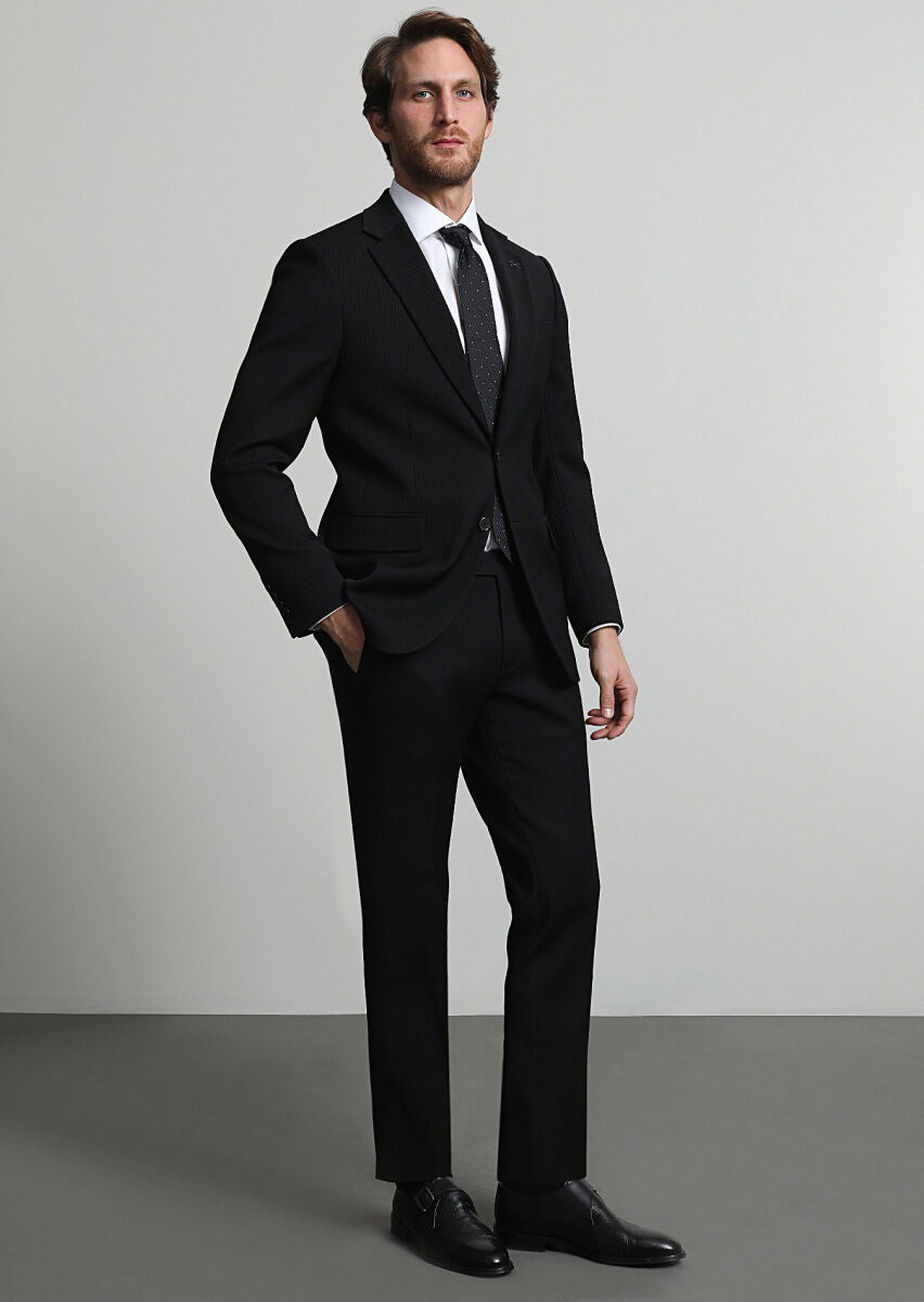 Siyah Çizgili Thin&taller Slim Fit Yün Karışımlı Takım Elbise - 1