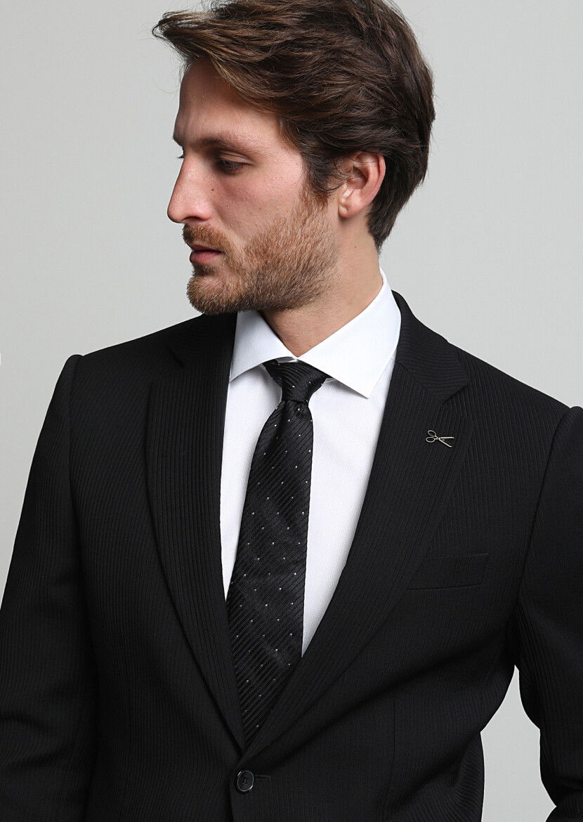 Siyah Çizgili Thin&taller Slim Fit Yün Karışımlı Takım Elbise - 2