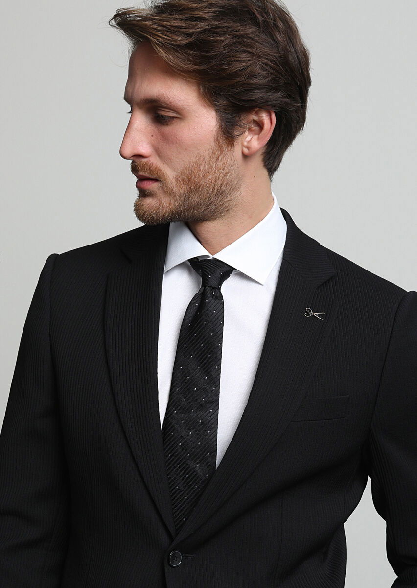 Siyah Çizgili Thin&taller Slim Fit Yün Karışımlı Takım Elbise - 2
