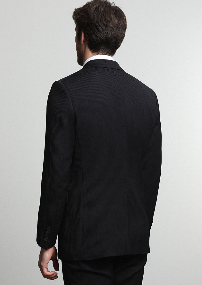 Siyah Çizgili Thin&taller Slim Fit Yün Karışımlı Takım Elbise - 4
