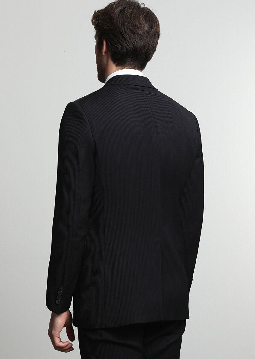 Siyah Çizgili Thin&taller Slim Fit Yün Karışımlı Takım Elbise - 4