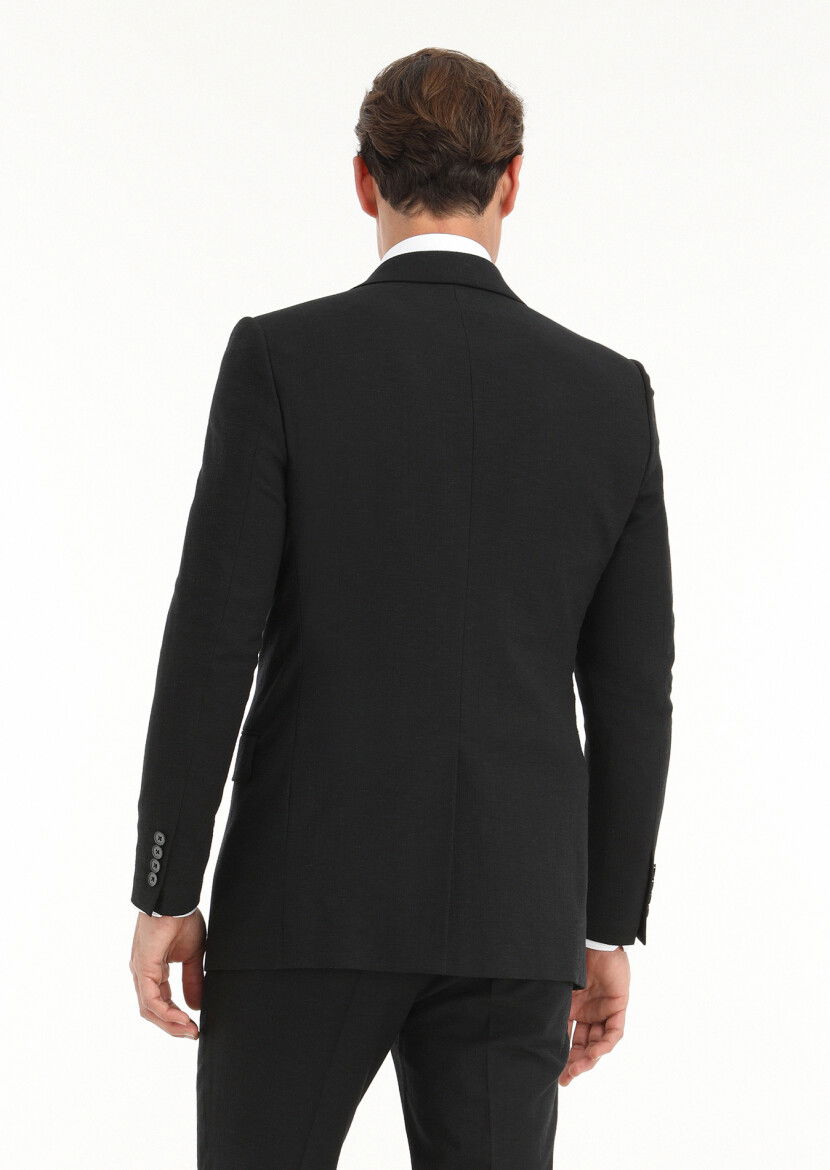 Siyah Çizgili Thin&taller Slim Fit Yün Karışımlı Takım Elbise - 4