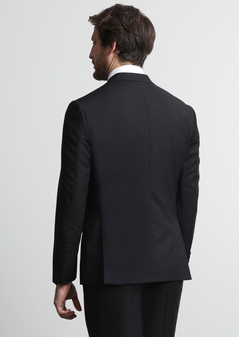 Siyah Çizgili Zeroweight Slim Fit Yün Karışımlı Takım Elbise - 4