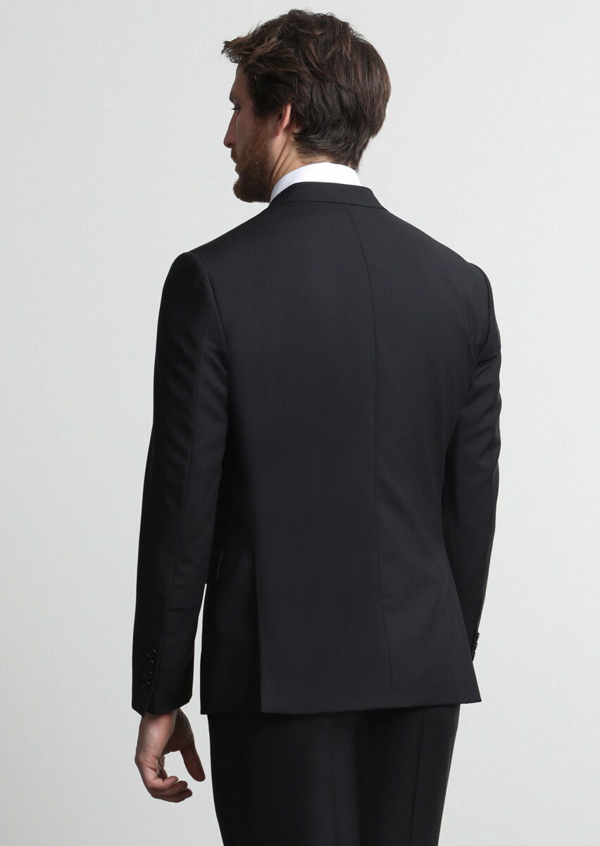 Siyah Çizgili Zeroweight Slim Fit Yün Karışımlı Takım Elbise - 4