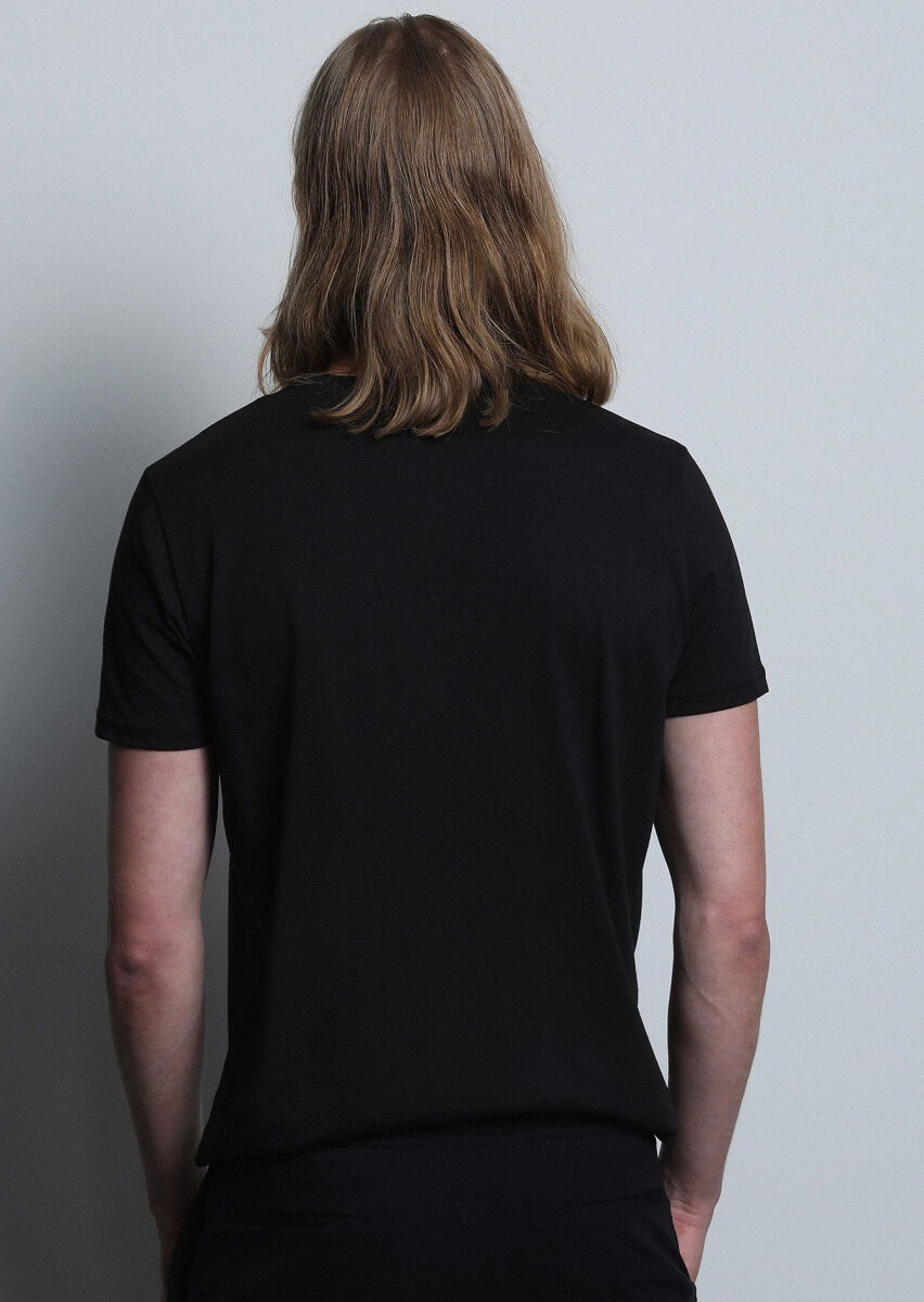 Siyah Desenli %100 Pamuk T-Shirt - 5