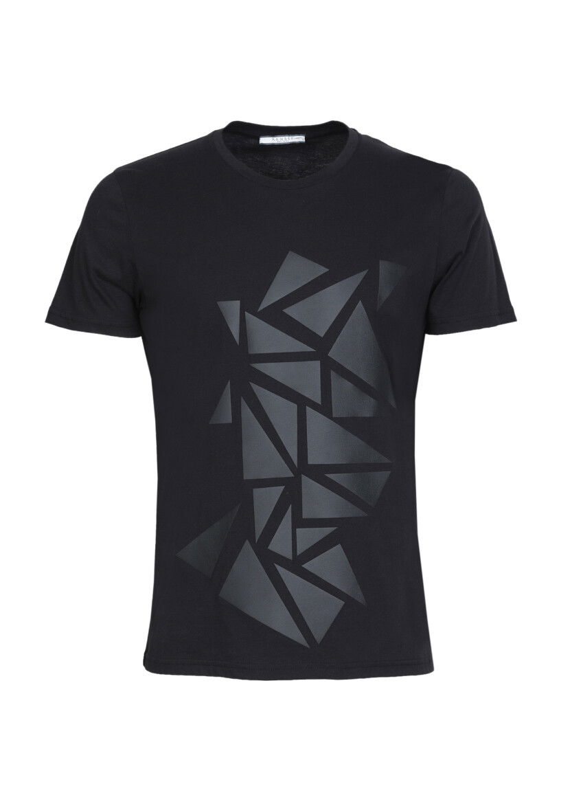 Siyah Desenli %100 Pamuk T-Shirt - 6