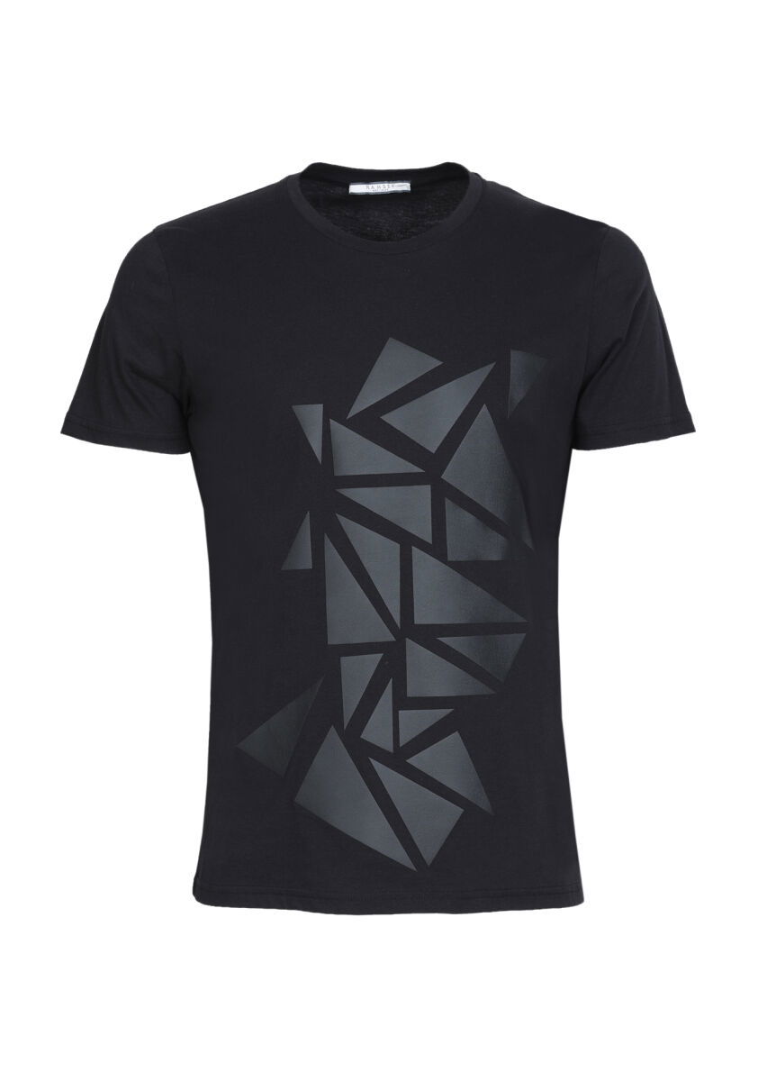 Siyah Desenli %100 Pamuk T-Shirt - 6