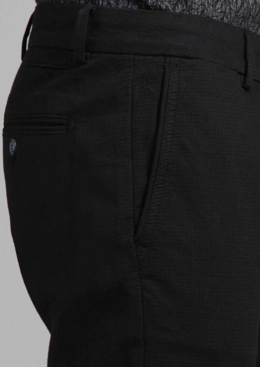 Siyah Desenli Dokuma Regular Fit Casual Pamuk Karışımlı Pantolon - 4