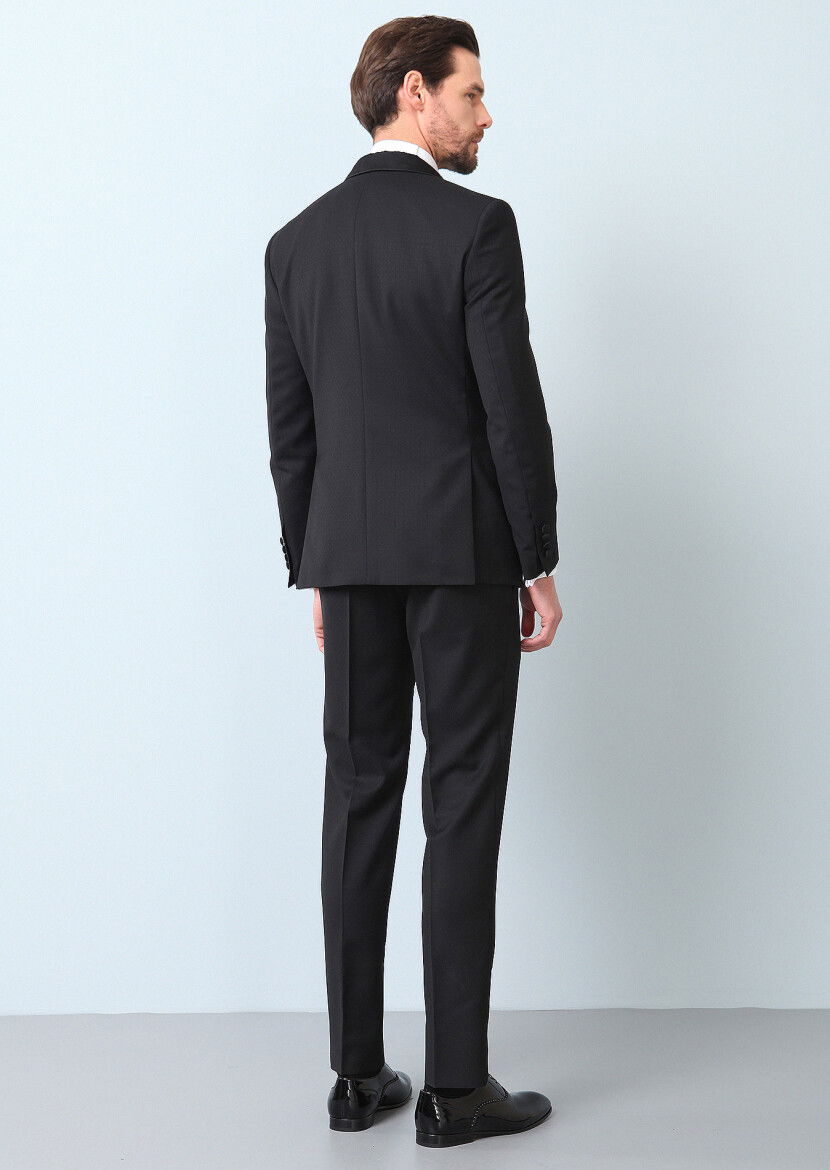 Siyah Desenli Modern Fit Şal Yaka Dokuma Smokin Takım Elbise - 7