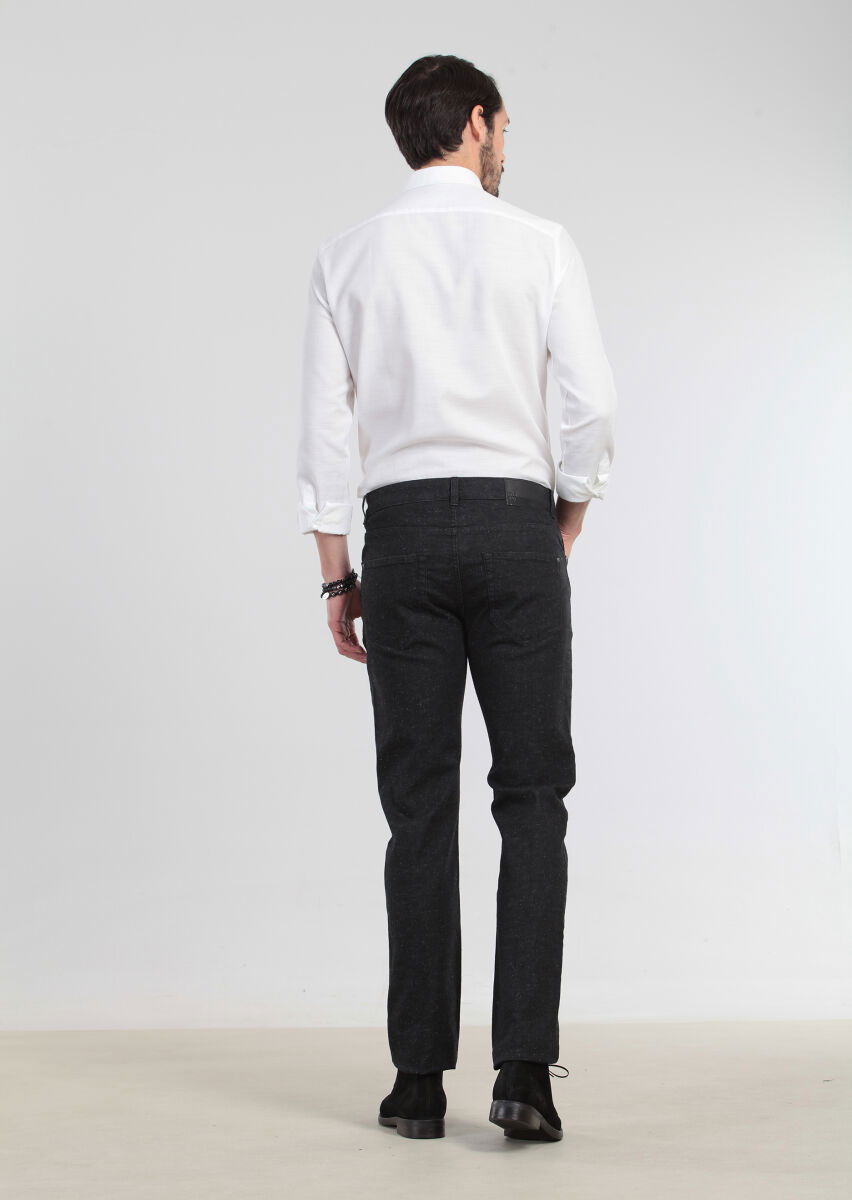 Siyah Desenli Slim Fit Denim Pamuk Karışımlı Pantolon - 5