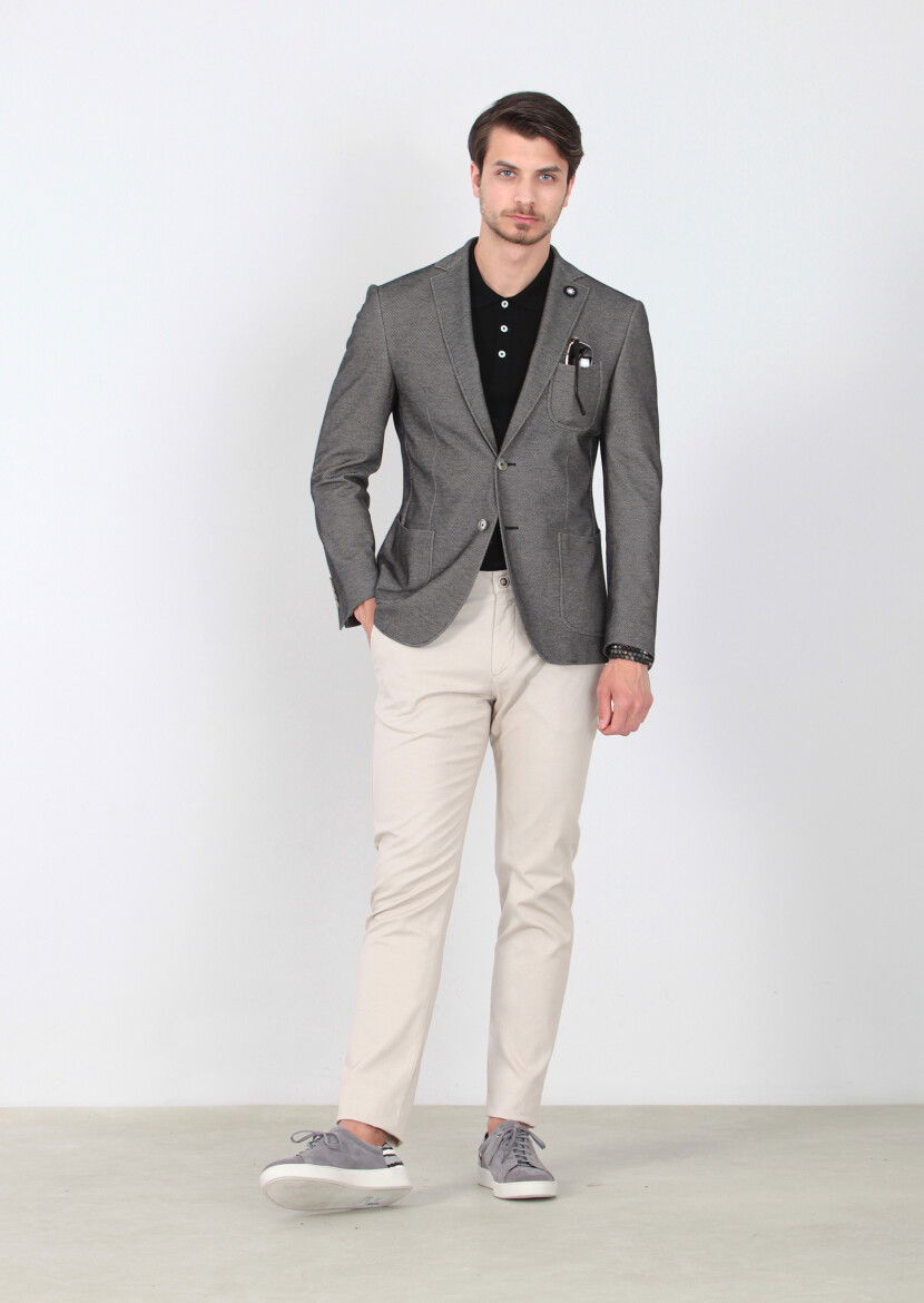 Siyah Desenli Zeroweight-slim Fit %100 Pamuk Örme Ceket - 1