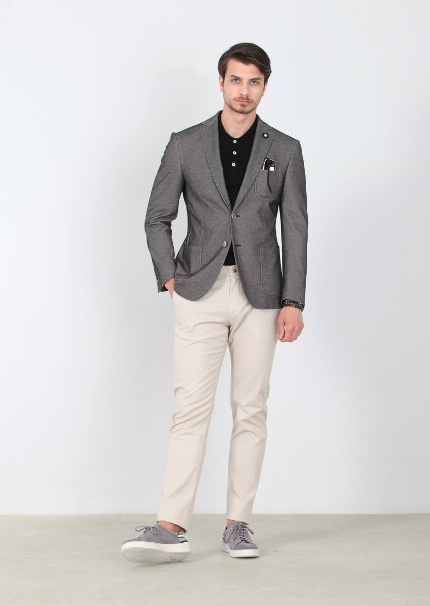 Siyah Desenli Zeroweight-slim Fit %100 Pamuk Örme Ceket - 1