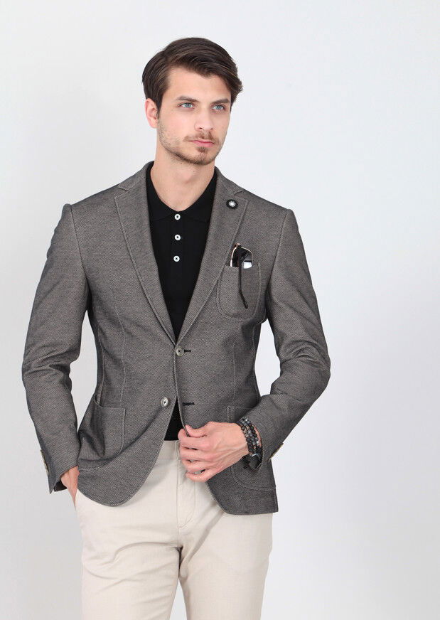 Siyah Desenli Zeroweight-slim Fit %100 Pamuk Örme Ceket - 2