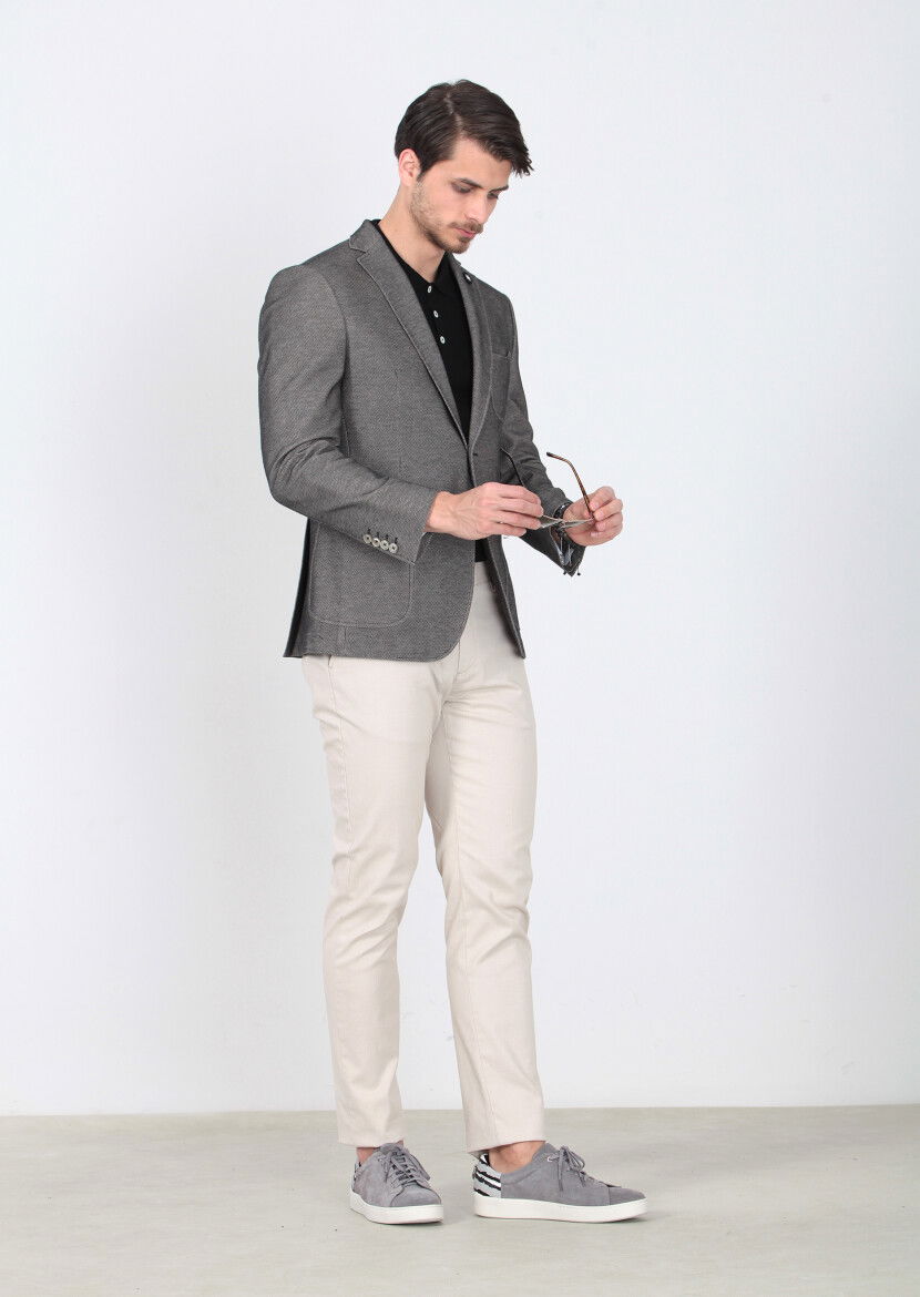 Siyah Desenli Zeroweight-slim Fit %100 Pamuk Örme Ceket - 3
