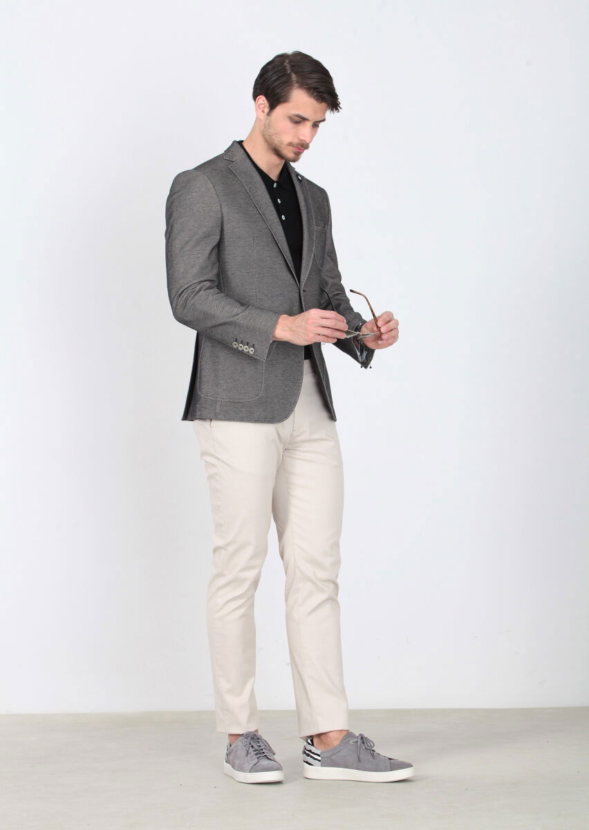 Siyah Desenli Zeroweight-slim Fit %100 Pamuk Örme Ceket - 3