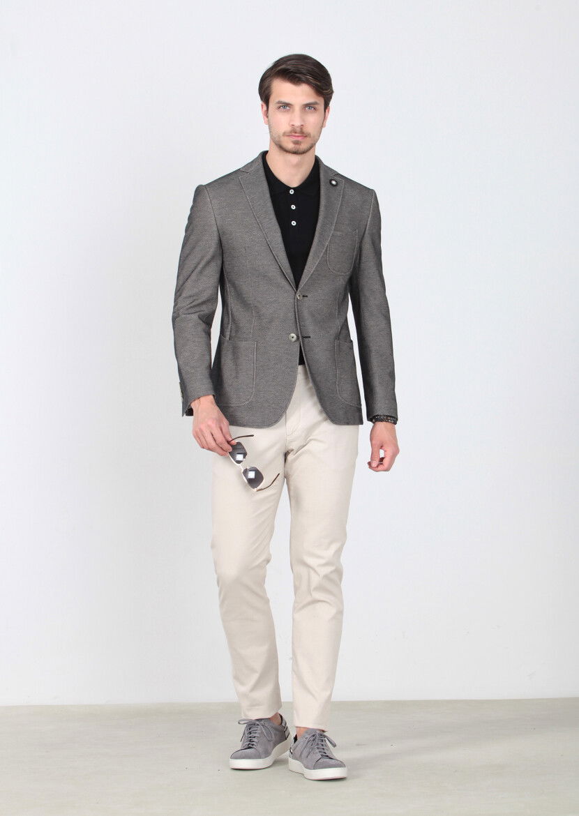 Siyah Desenli Zeroweight-slim Fit %100 Pamuk Örme Ceket - 4