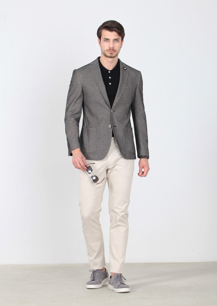 Siyah Desenli Zeroweight-slim Fit %100 Pamuk Örme Ceket - 4