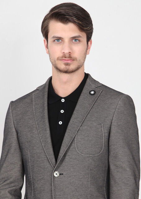 Siyah Desenli Zeroweight-slim Fit %100 Pamuk Örme Ceket - 5