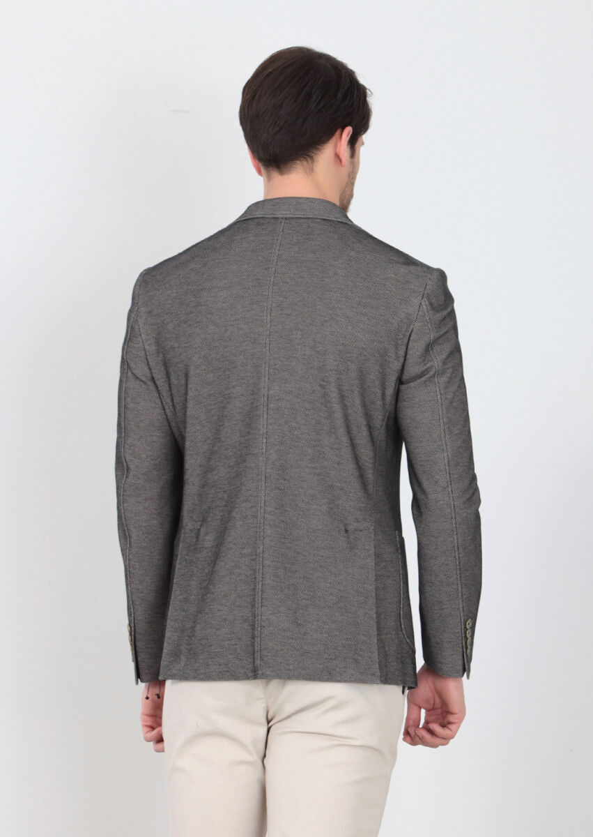 Siyah Desenli Zeroweight-slim Fit %100 Pamuk Örme Ceket - 6