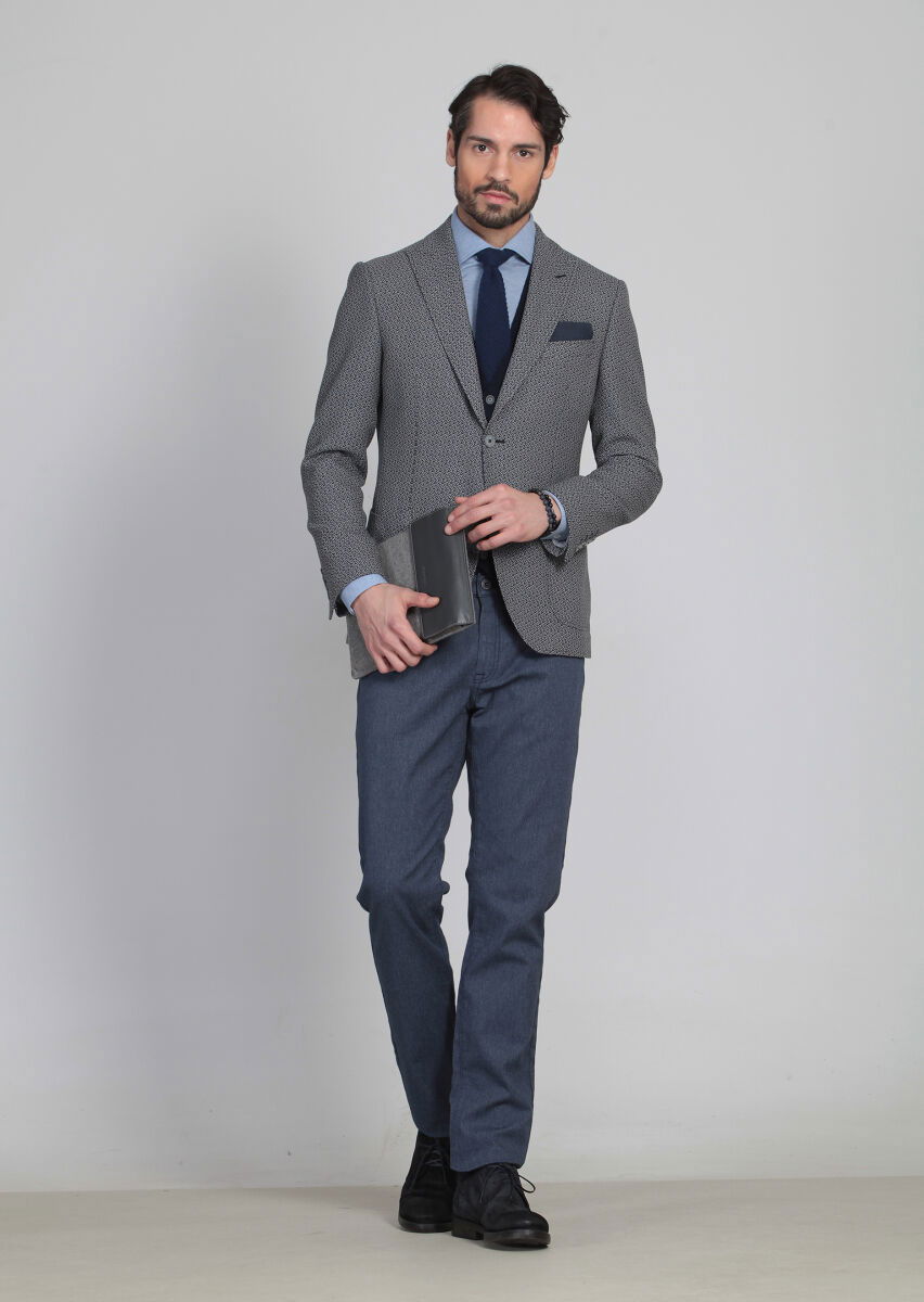 Siyah Desenli Zeroweight Slim Fit %100 Yün Ceket - 3