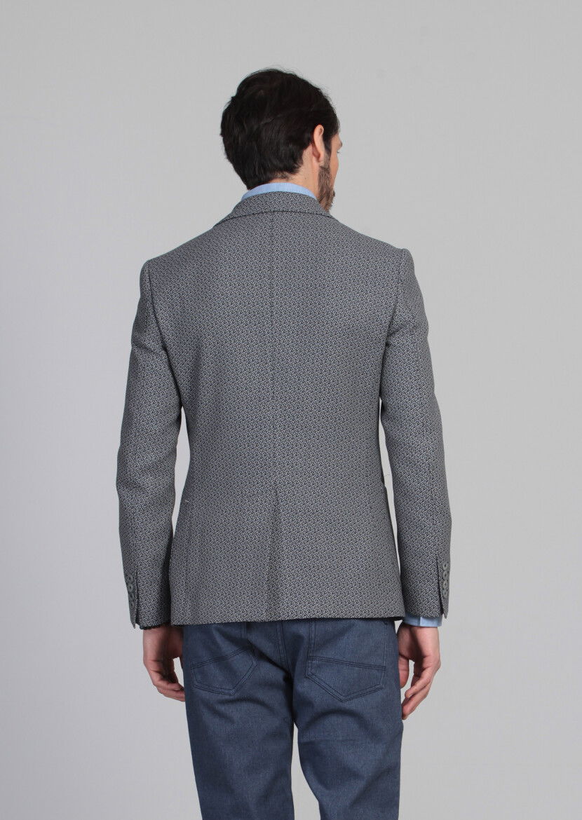 Siyah Desenli Zeroweight Slim Fit %100 Yün Ceket - 5