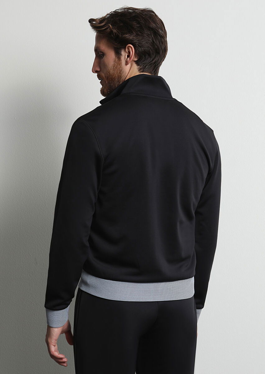 Siyah Dik Yaka Düz Sweatshırt - 4