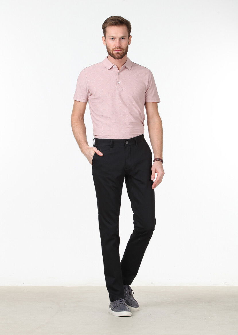 Siyah Dokuma Regular Fit Casual Pamuk Karışımlı Pantolon 