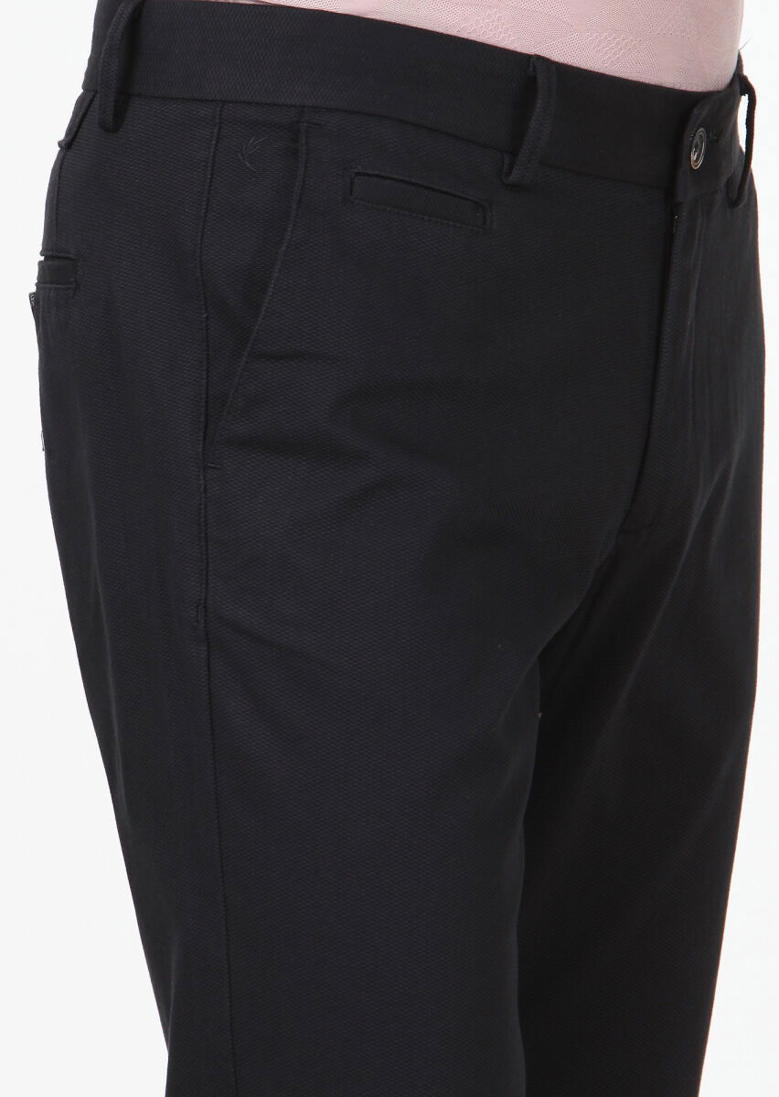 Siyah Dokuma Regular Fit Casual Pamuk Karışımlı Pantolon - 3