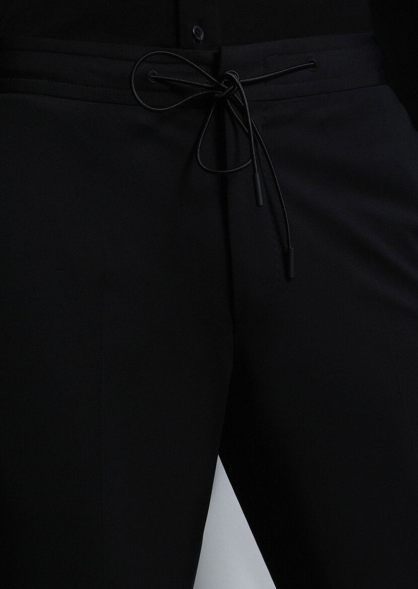 Siyah Düz Comfort Fit Örme Takım Elbise - 3