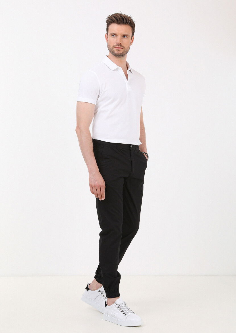 Siyah Düz Dokuma Jogging Fit Casual %100 Pamuk Pantolon 