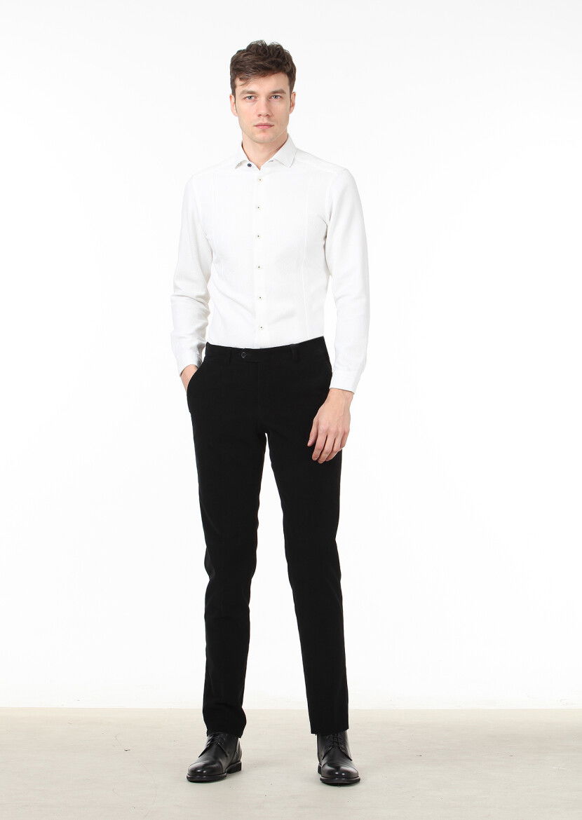 Siyah Düz Dokuma Regular Fit Casual %100 Pamuk Pantolon 