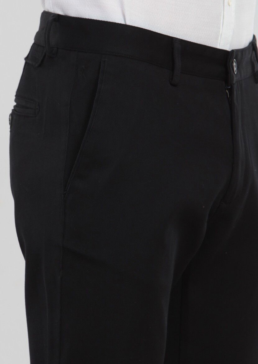 Siyah Düz Dokuma Regular Fit Casual %100 Pamuk Pantolon 