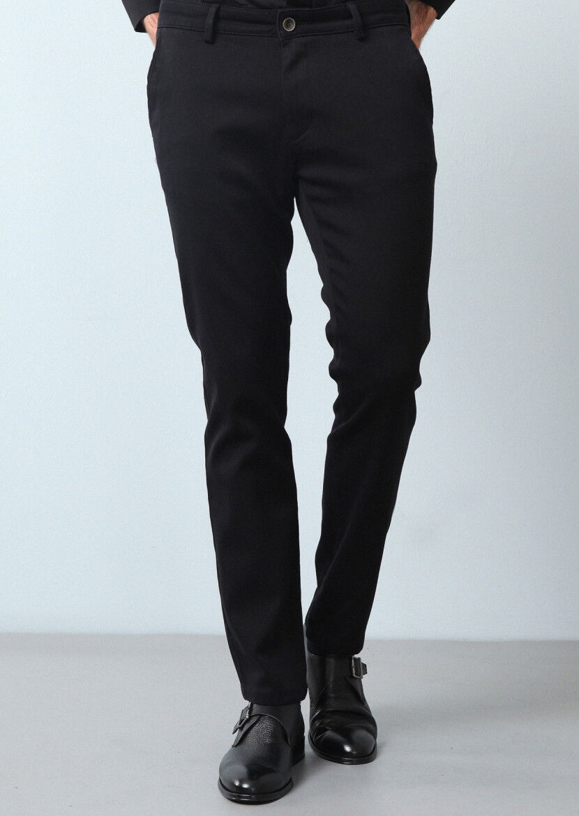 Siyah Düz Dokuma Regular Fit Casual %100 Pamuk Pantolon - 2