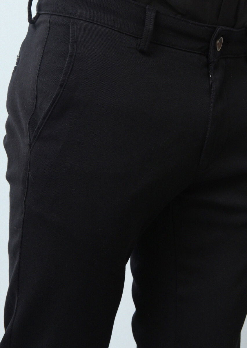 Siyah Düz Dokuma Regular Fit Casual %100 Pamuk Pantolon - 3