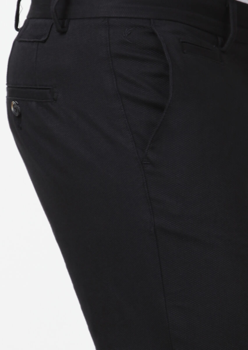 Siyah Düz Dokuma Regular Fit Casual Pamuk Karışımlı Pantolon - 3
