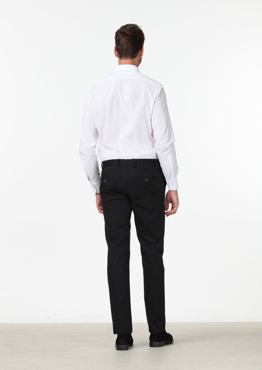 Siyah Düz Dokuma Regular Fit Casual Pamuk Karışımlı Pantolon - 4