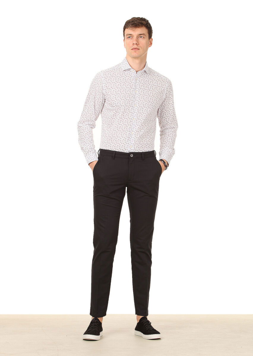 Siyah Düz Dokuma Regular Fit Casual Pamuk Karışımlı Pantolon - 2