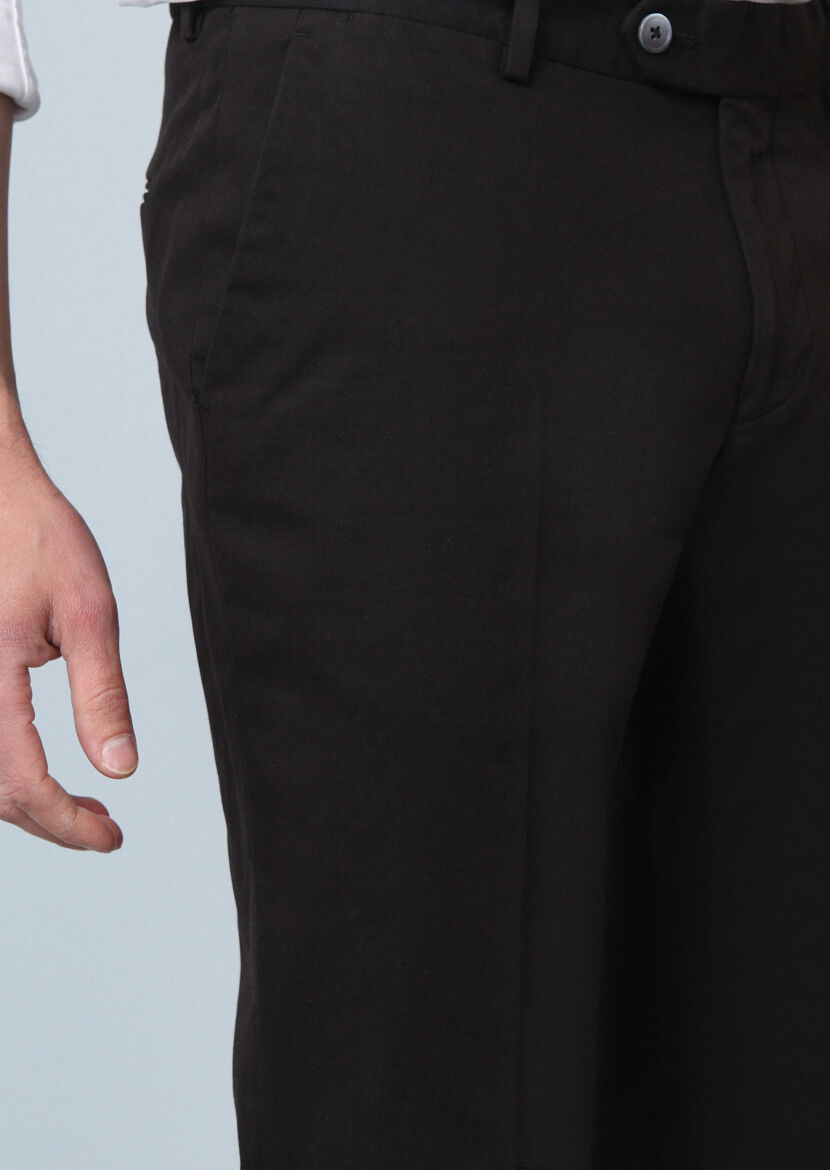 Siyah Düz Dokuma Regular Fit Smart Casual Pamuk Karışımlı Pantolon - 3