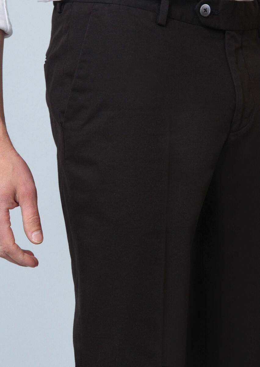Siyah Düz Dokuma Regular Fit Smart Casual Pamuk Karışımlı Pantolon - 3