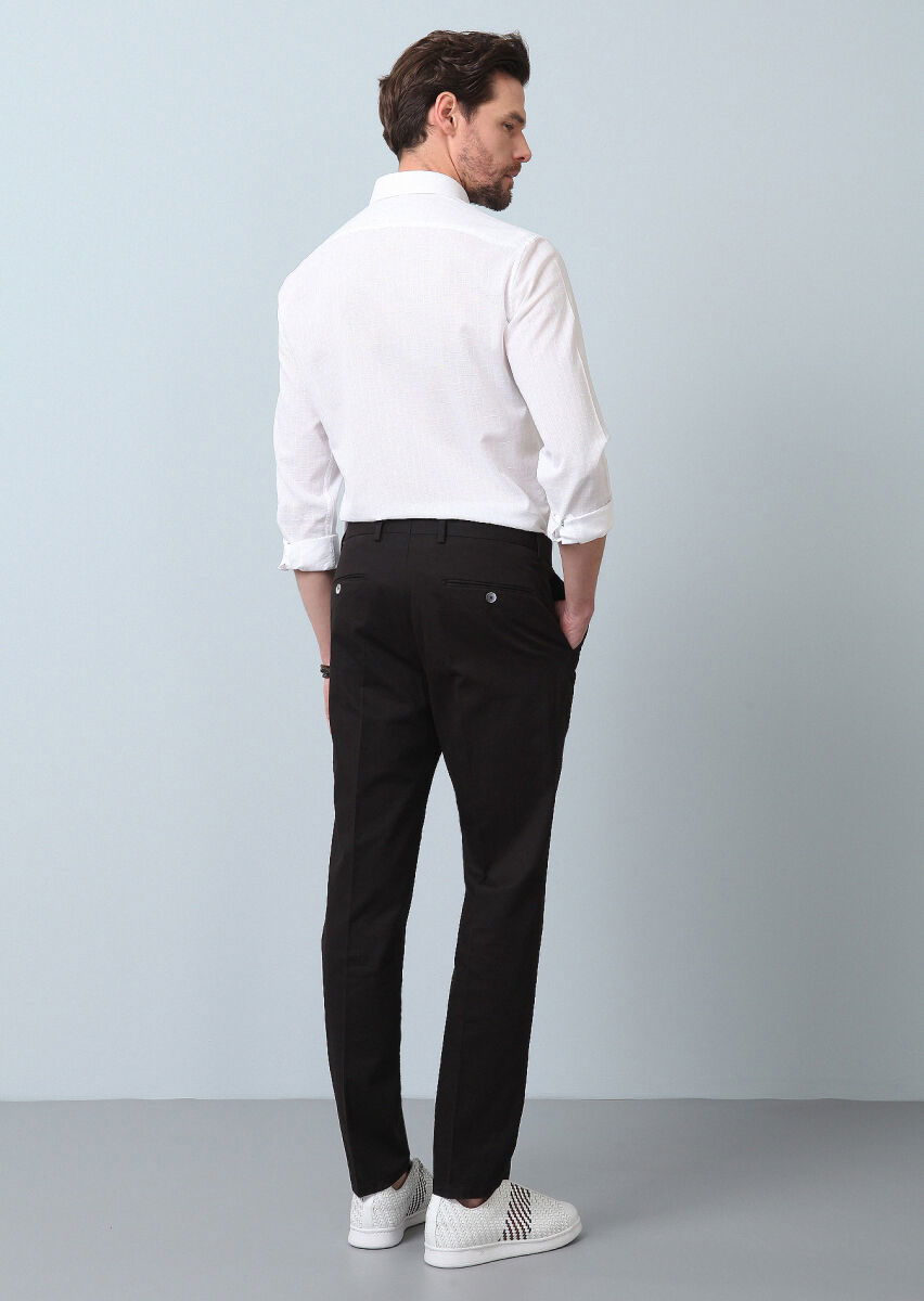 Siyah Düz Dokuma Regular Fit Smart Casual Pamuk Karışımlı Pantolon - 4