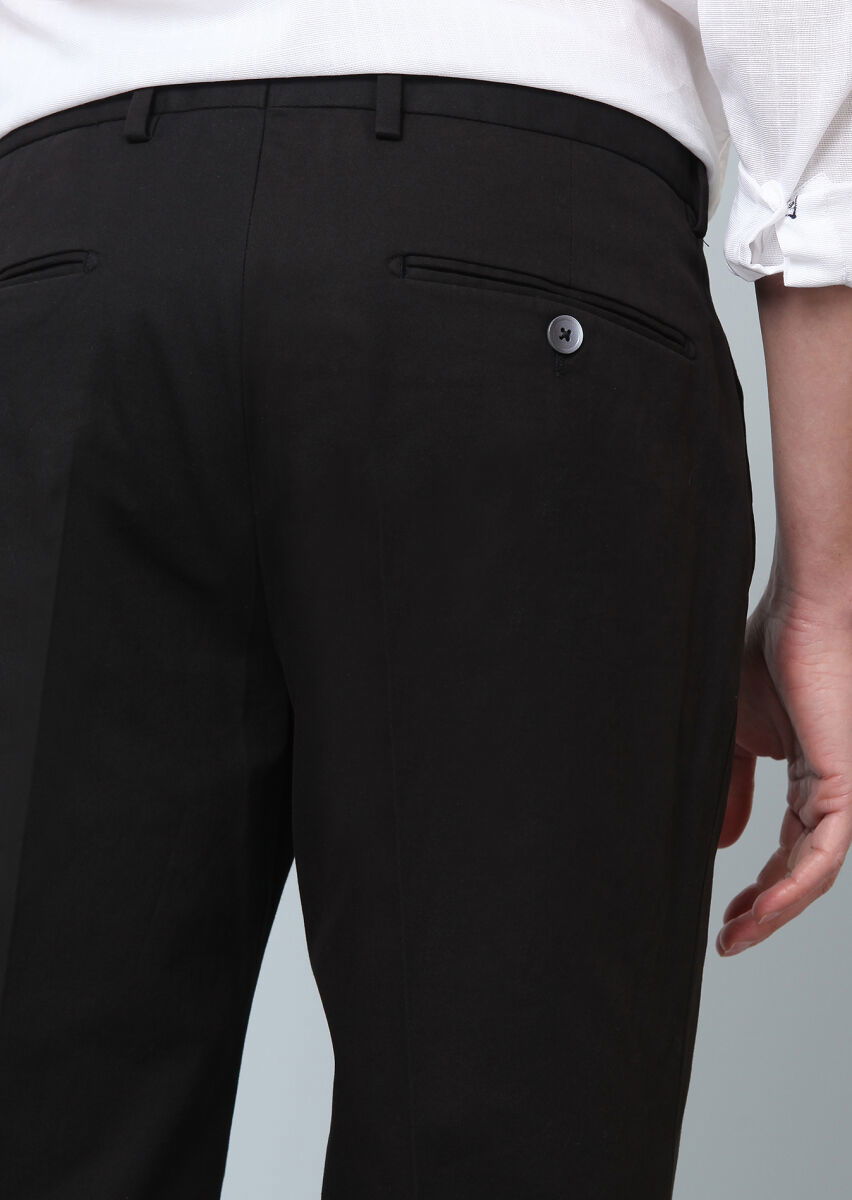 Siyah Düz Dokuma Regular Fit Smart Casual Pamuk Karışımlı Pantolon - 5