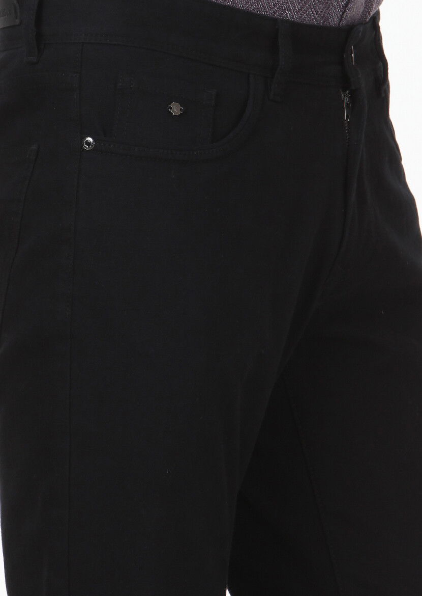 Siyah Düz Dokuma Slim Fit Casual Pamuk Karışımlı Pantolon - 3