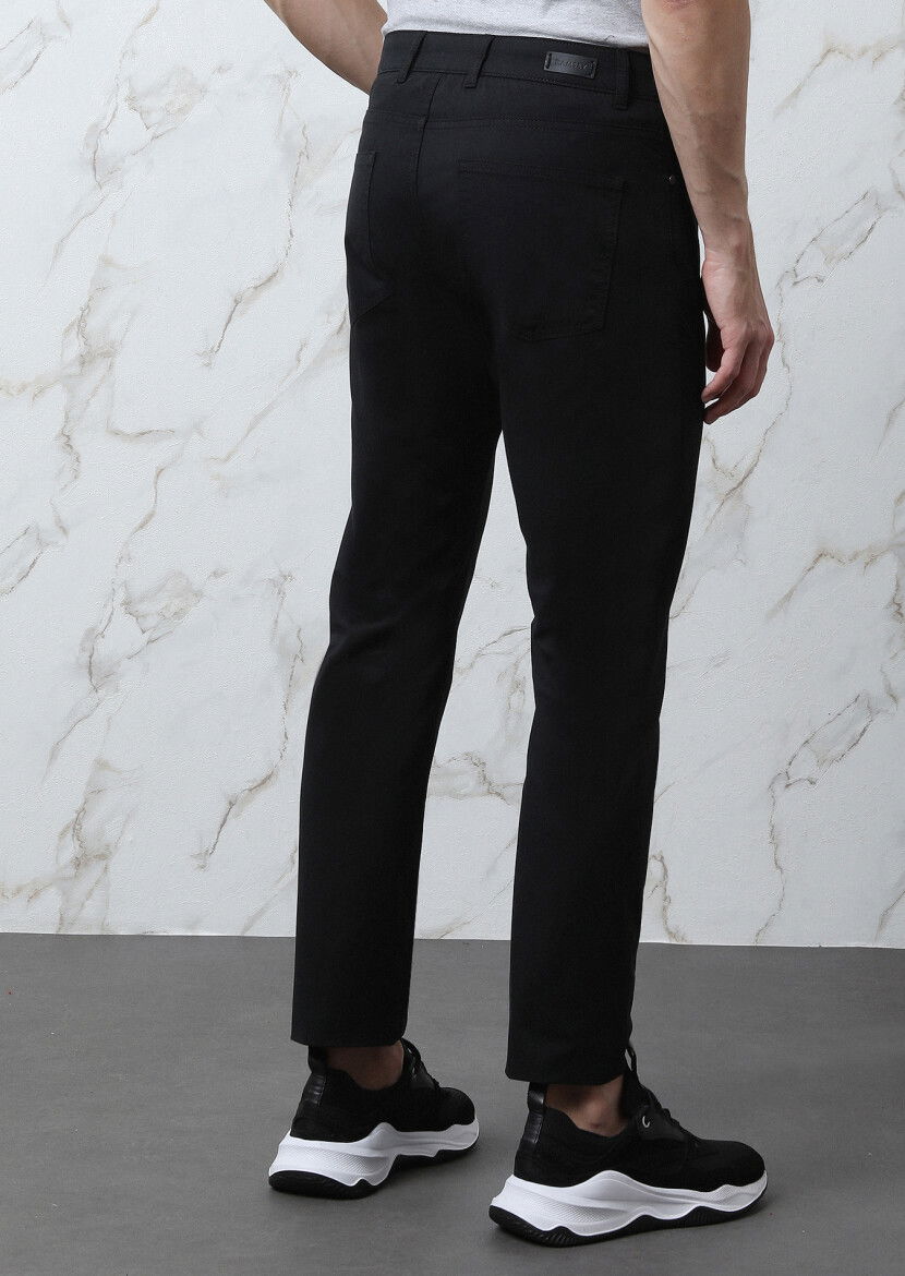 Siyah Düz Dokuma Slim Fit Casual Pamuk Karışımlı Pantolon - 5