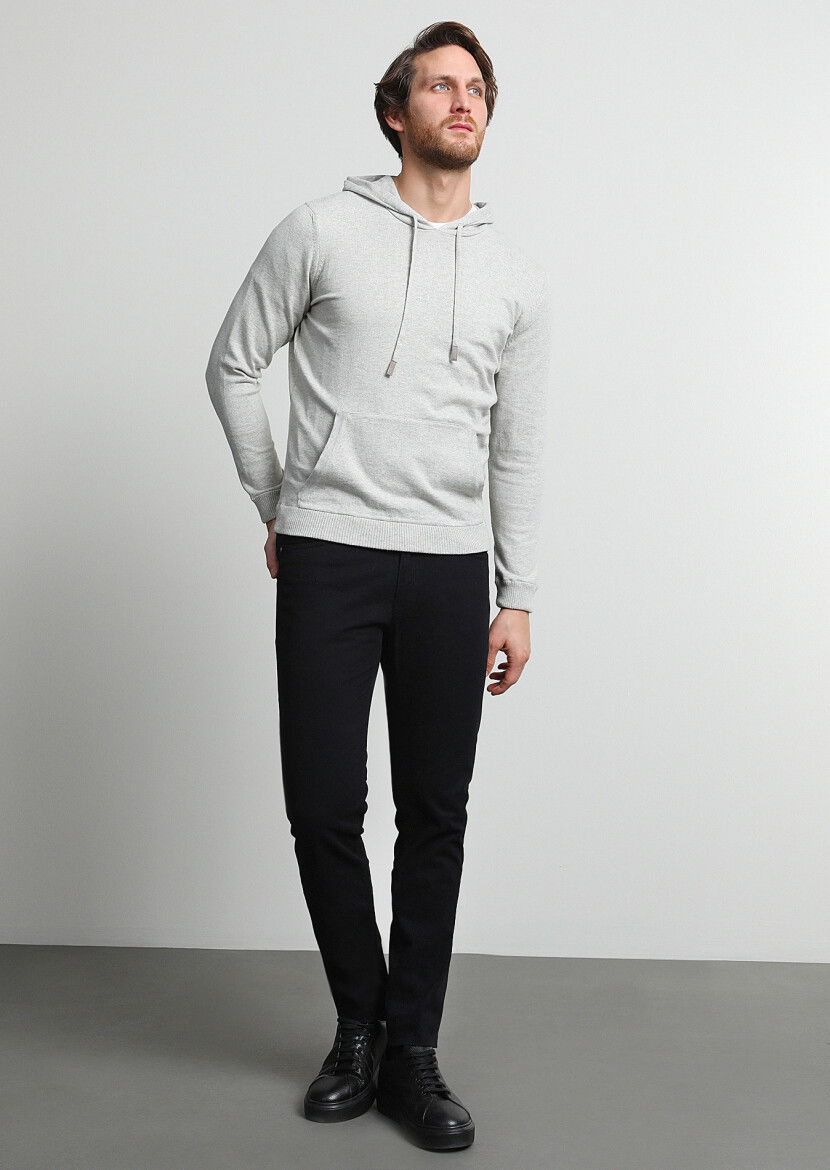 Siyah Düz Dokuma Slim Fit Casual Pamuk Karışımlı Pantolon 