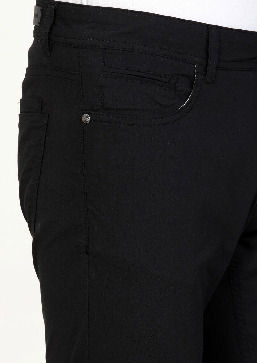 Siyah Düz Dokuma Slim Fit Casual Pamuk Karışımlı Pantolon - 3