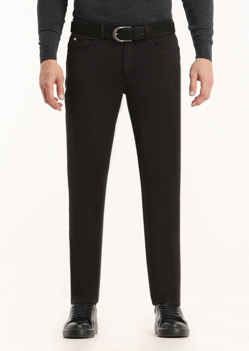 Siyah Düz Dokuma Slim Fit Casual Pamuk Karışımlı Pantolon 