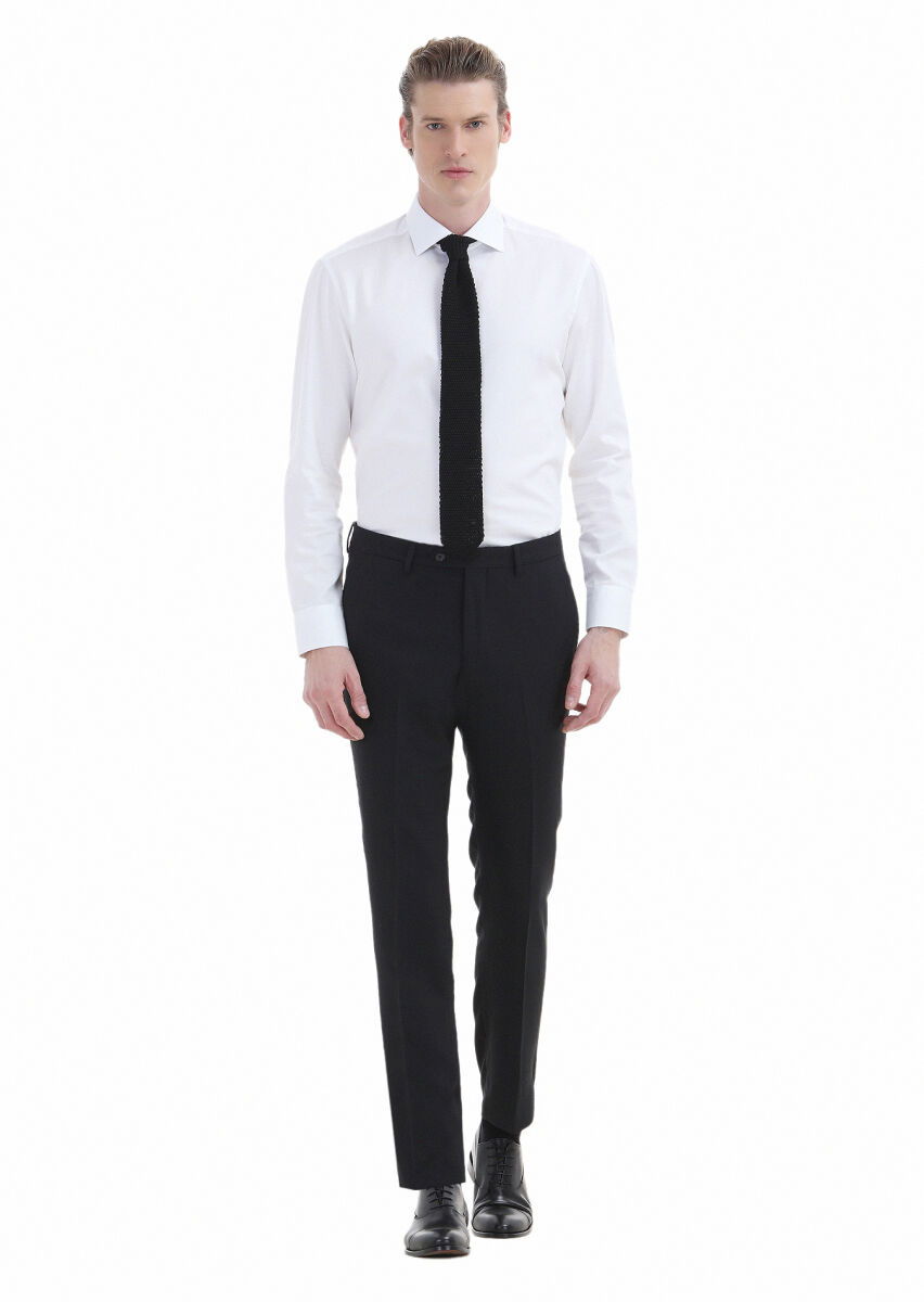 Siyah Düz Kumaş Modern Fit Klasik Yün Karışımlı Pantolon - 1