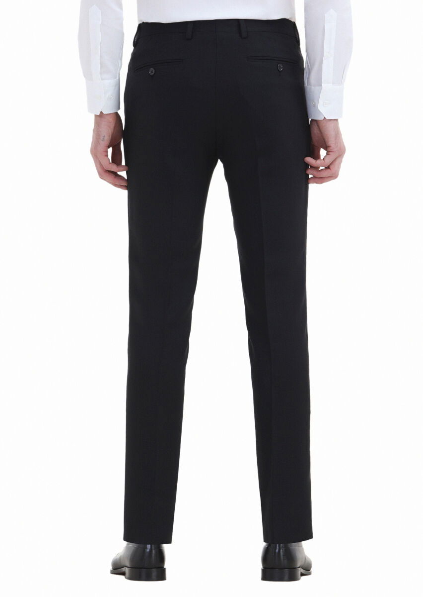 Siyah Düz Kumaş Modern Fit Klasik Yün Karışımlı Pantolon - 4