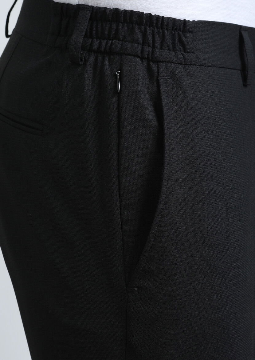 Siyah Düz Modern Fit Yün Karışımlı Takım Elbise - 3