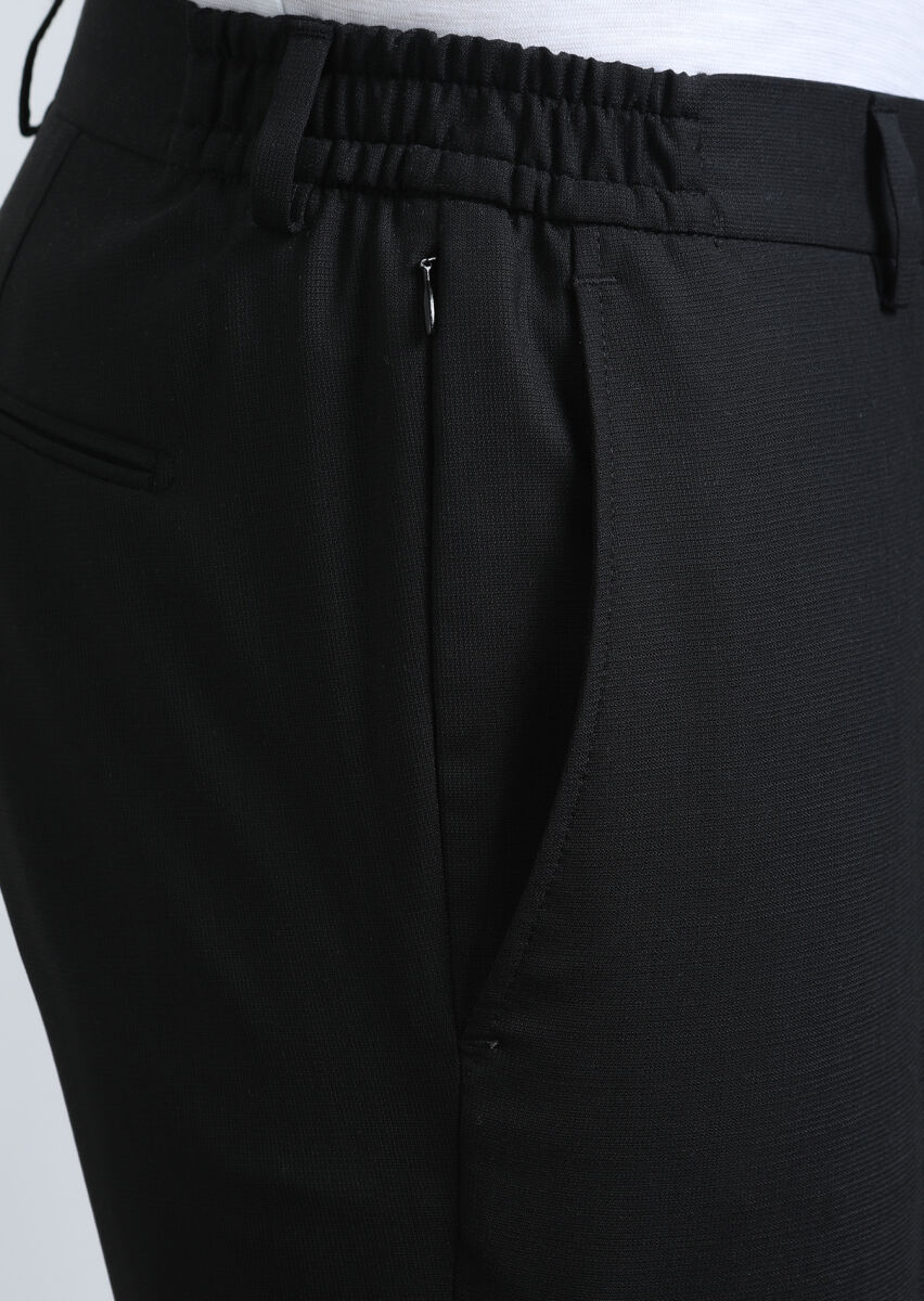 Siyah Düz Modern Fit Yün Karışımlı Takım Elbise - 3